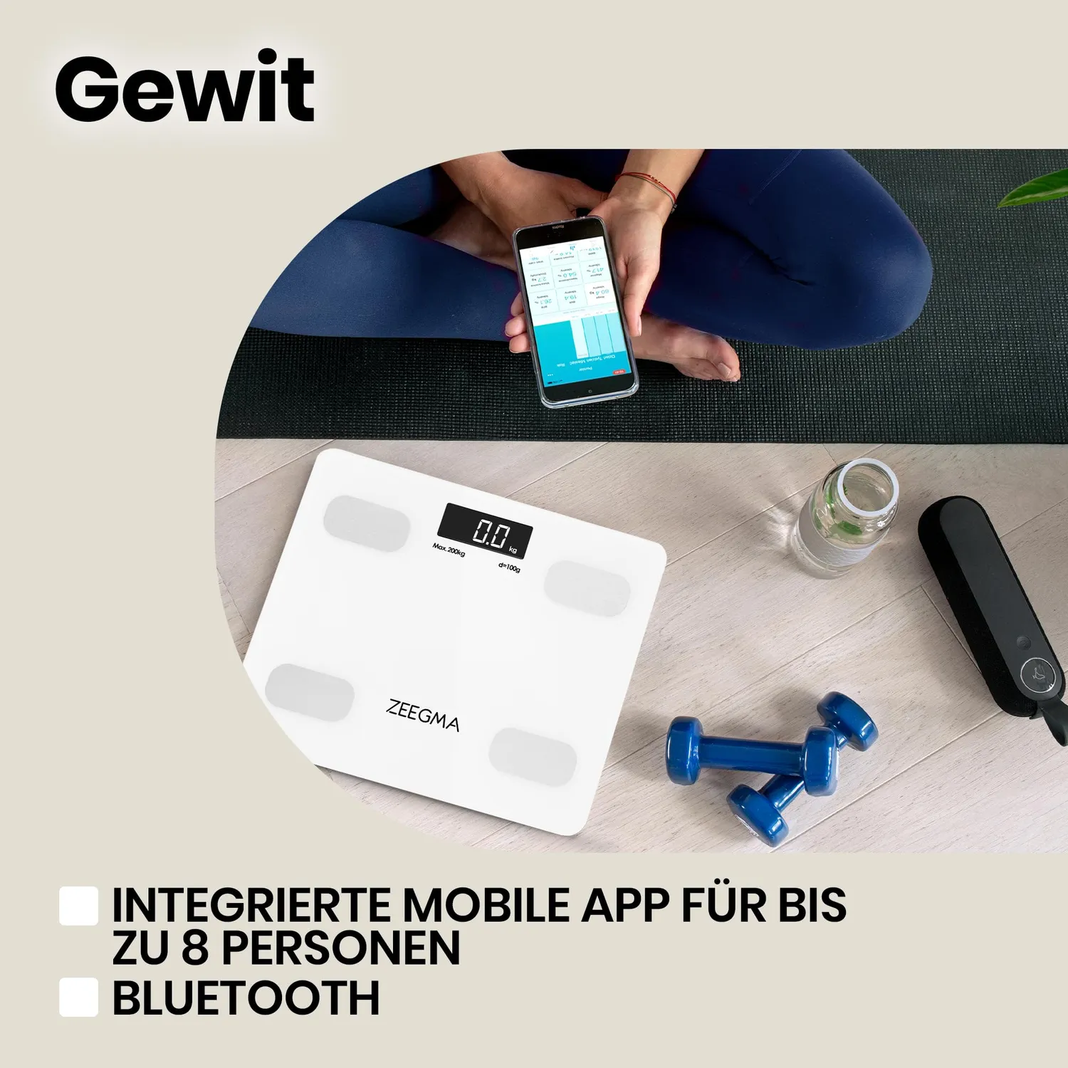 ZEEGMA Gewit Fittrack Personenwaage Weiß smart 200 kg