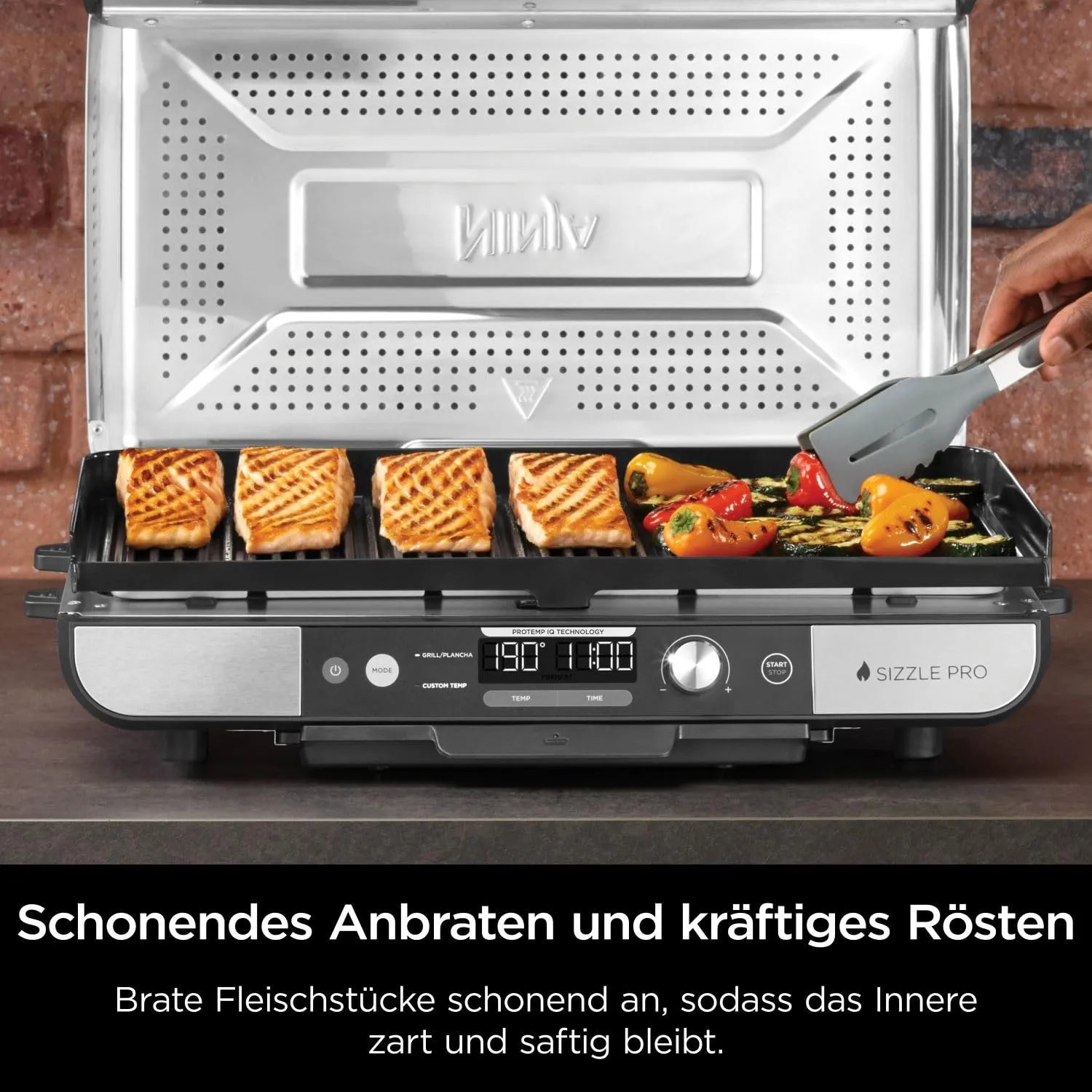 Ninja Sizzle Pro XL Indoor-Grill Plancha Silber Schwarz Keramik