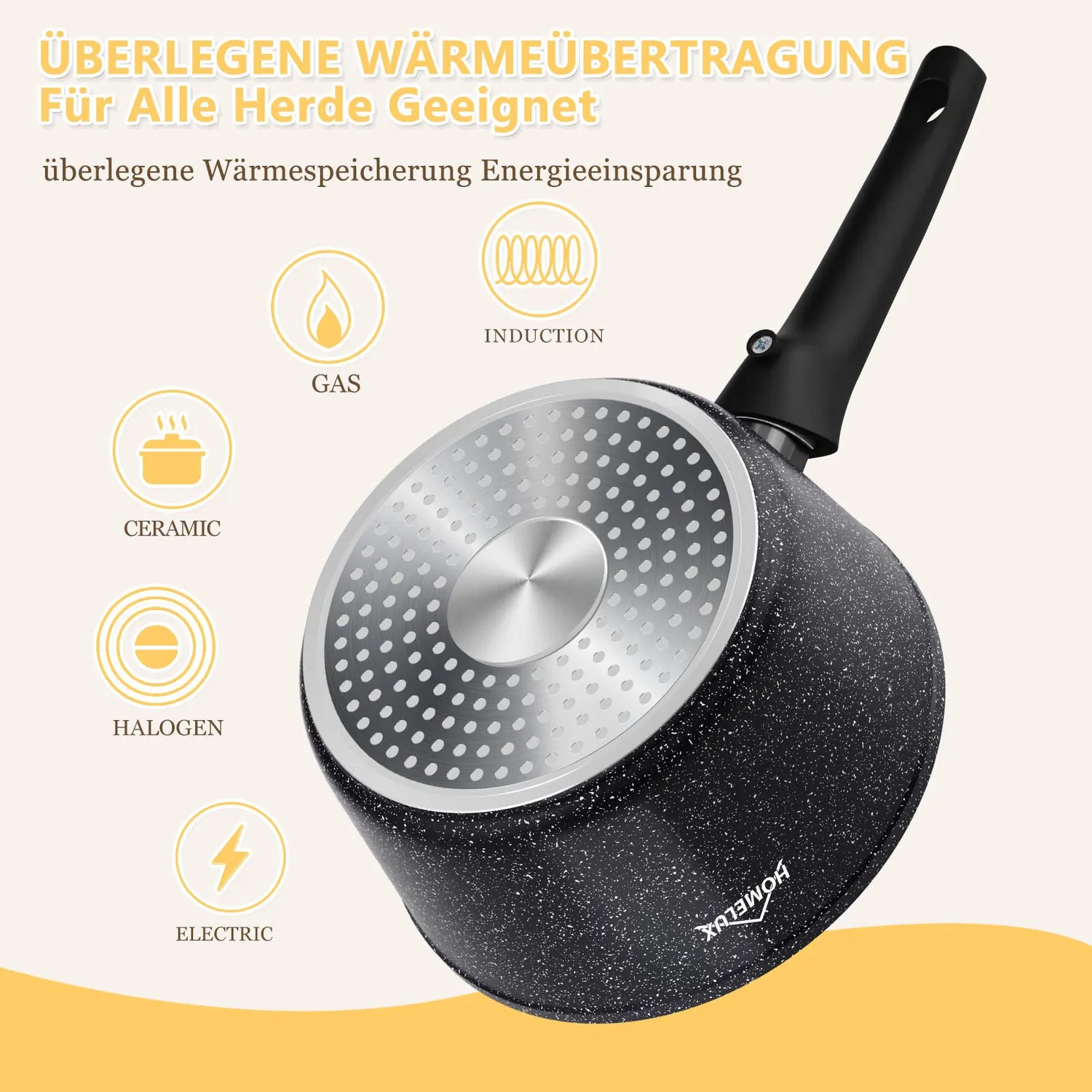 Homelux Milchtopf 20 cm 2,5 L Topf Antihaft Induktion