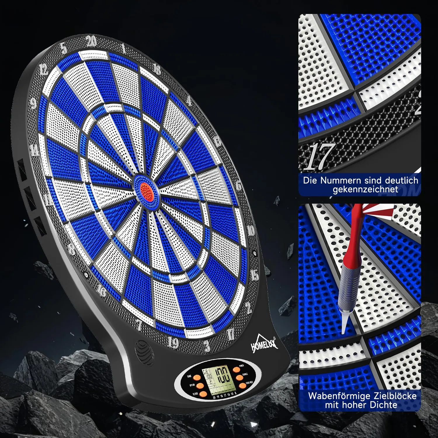 HOMELUX Elektronische Dartscheibe 6 Darts 18 Spiele