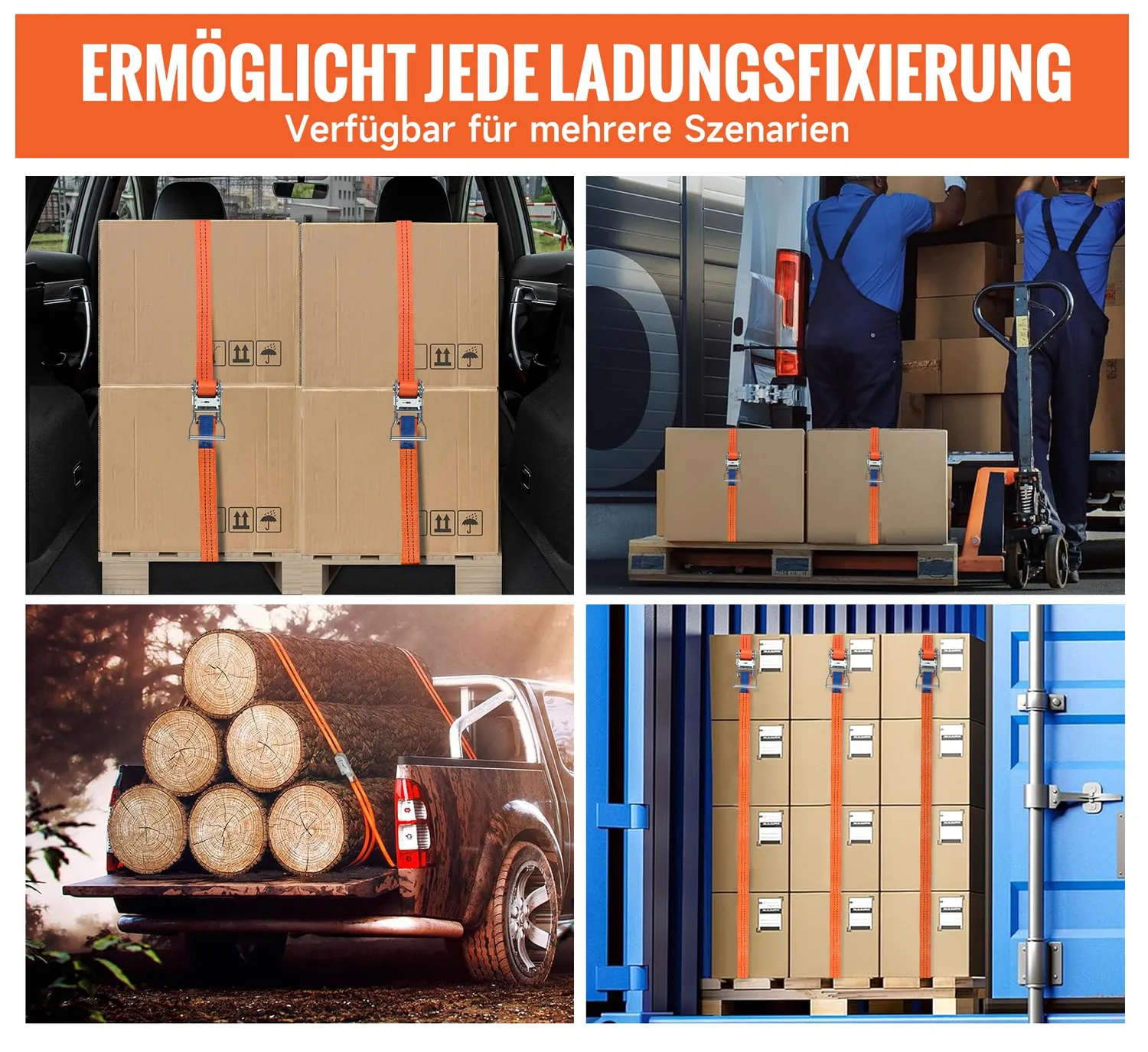 HOMELUX Spanngurte mit Ratsche 8 Stück 6 m mit Haken