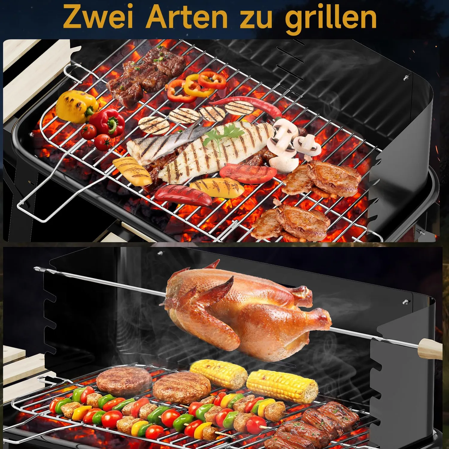 HOMELUX Holzkohlegrill Grillwagen 84x39x87cm