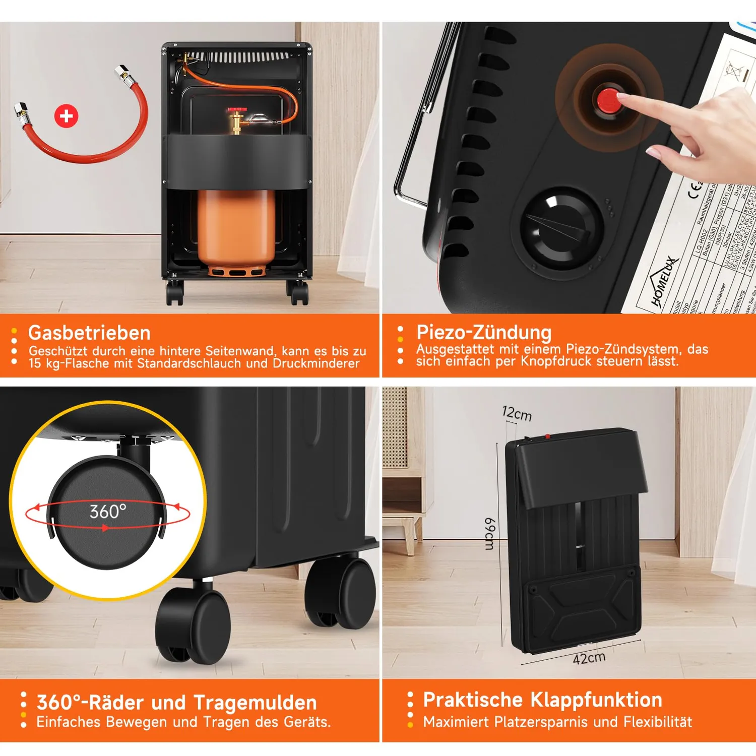 HOMELUX 4200 W Gasheizung Innenraum 82 m³ 3-stufig