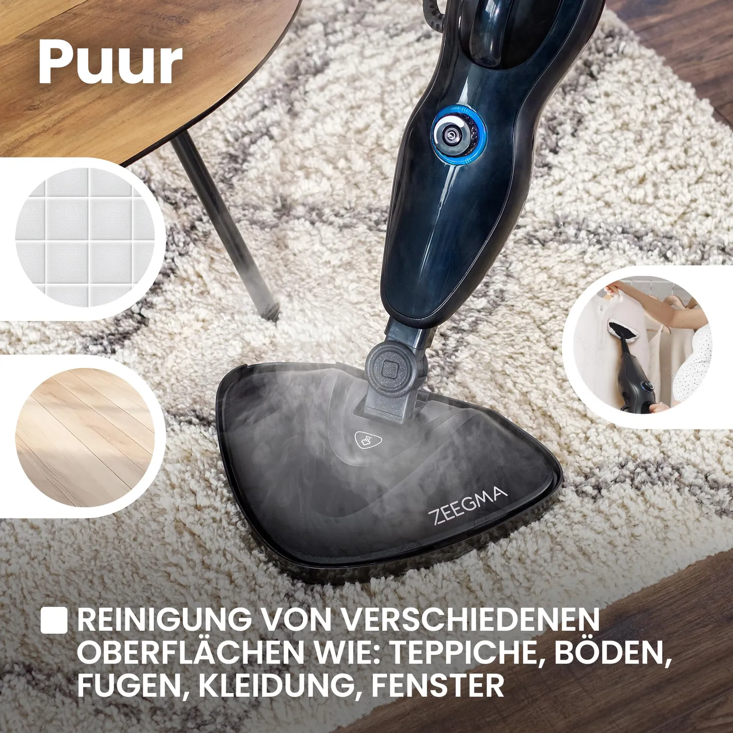 Zeegma Puur Dampfreiniger 1500 W chemiefrei