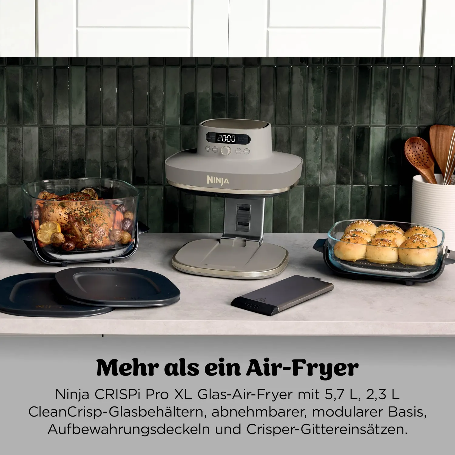 Ninja CRISPi PRO XL Heißluftfritteuse 5,7 L Stone Gold Glas