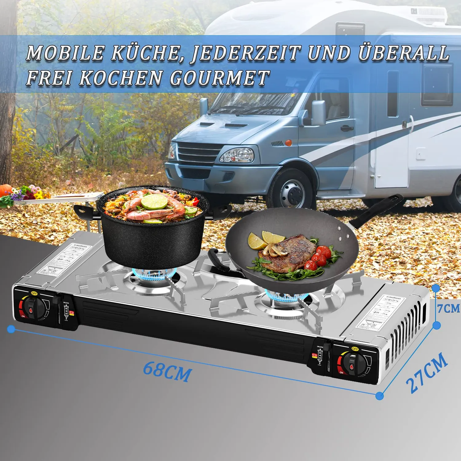 HOMELUX Gaskocher 2,5kW Campingkocher Koffer Piezo