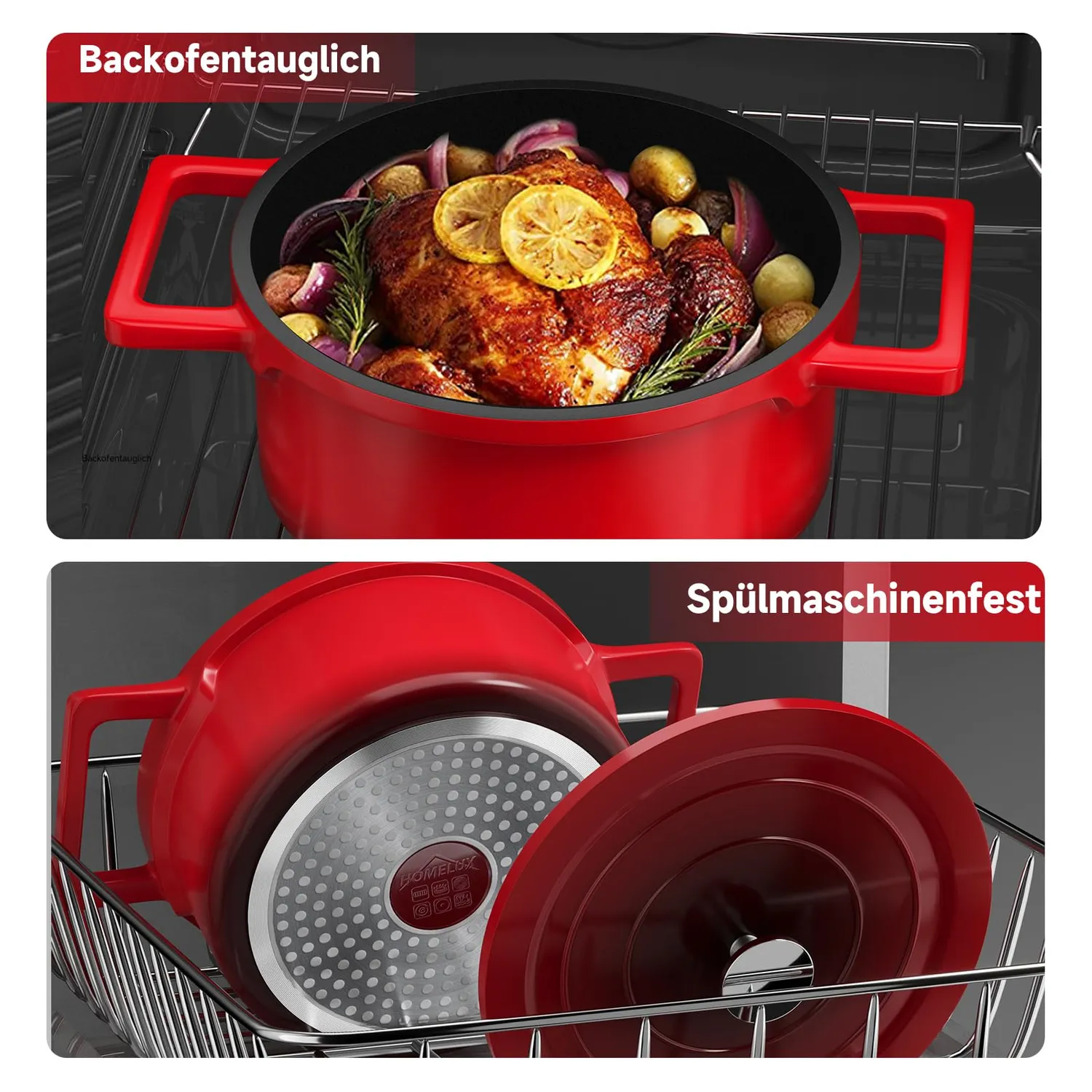 HOMELUX Topf Induktion 24cm 4,6L Antihaft mit Deckel
