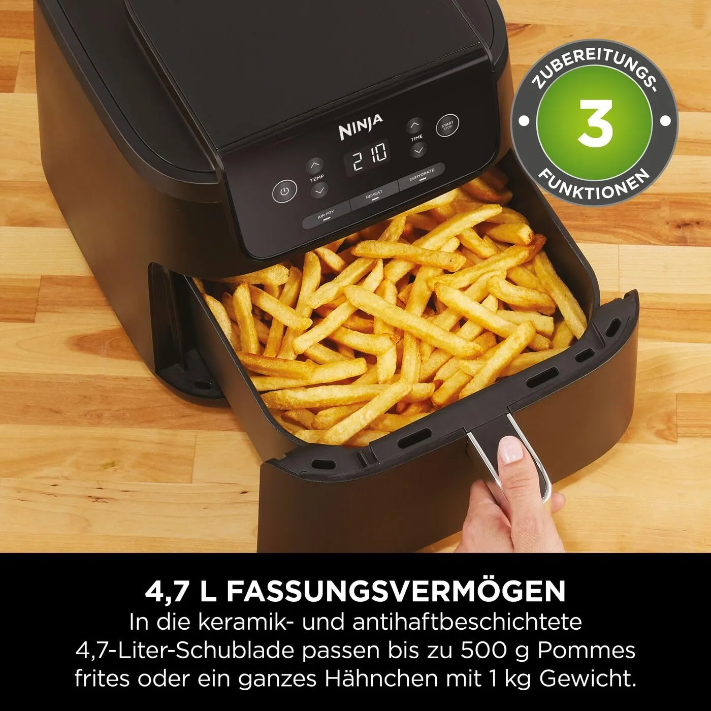 Ninja 3-in-1 Heißluftfritteuse Schwarz 4,7 l AirCrisp