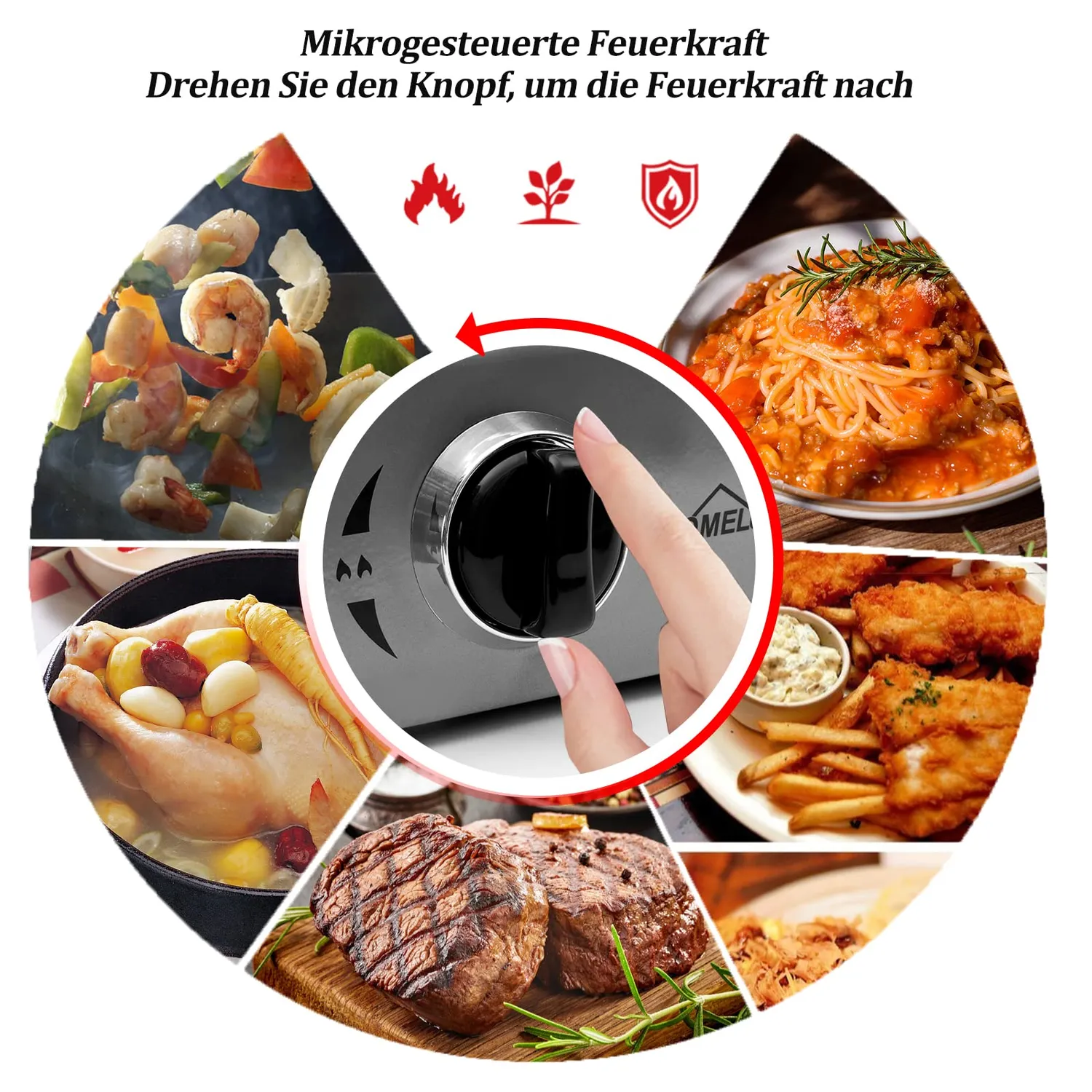 Homelux Gaskocher 6,2 kW 4-flammig Silber mit Deckel Outdoor