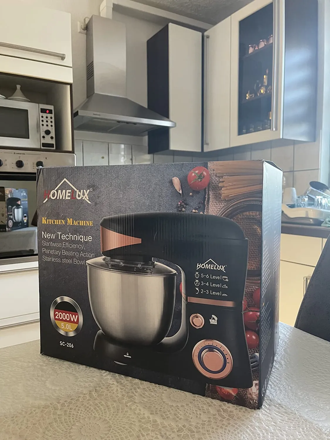 Homelux SC-206 Küchenmaschine Schwarz-Gold 5 l 2000 W