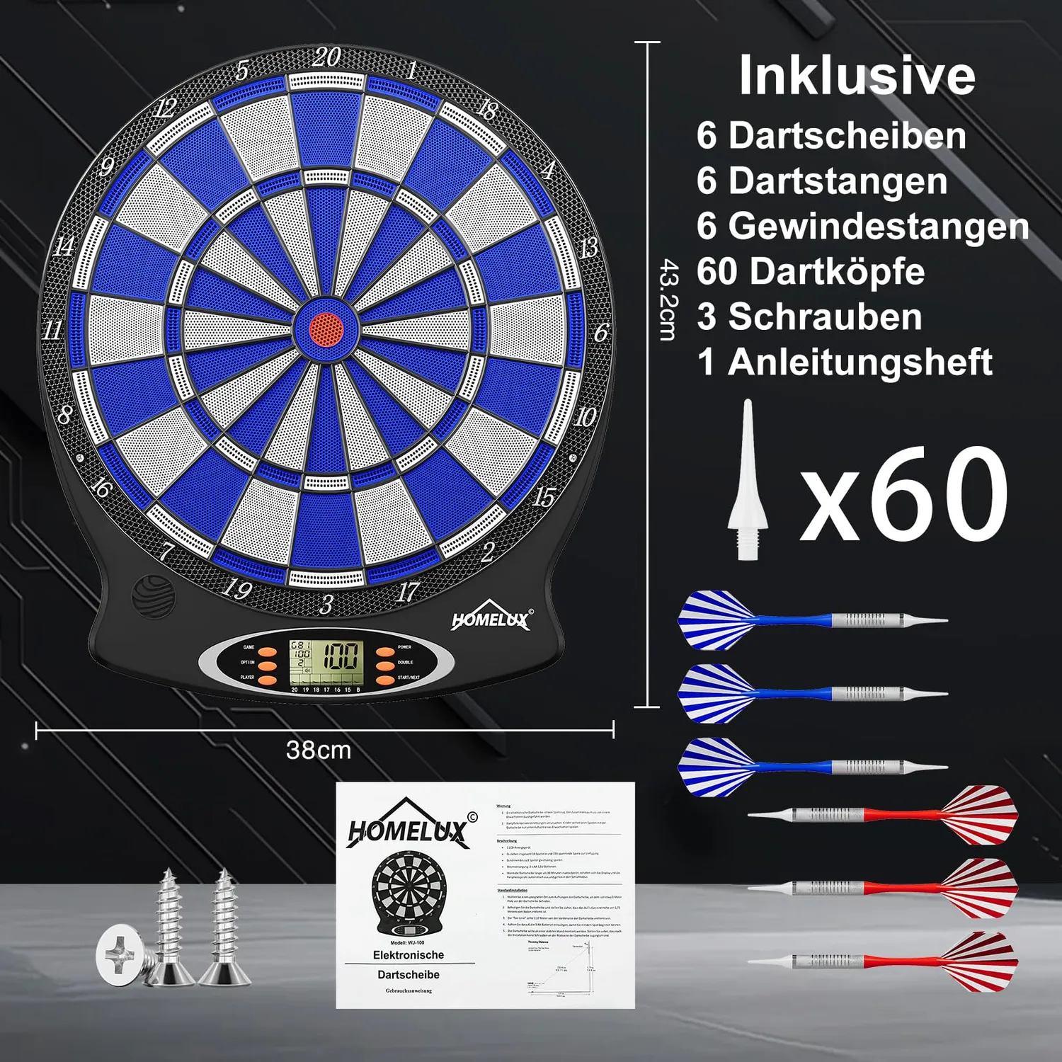 HOMELUX Elektronische Dartscheibe 6 Darts 18 Spiele