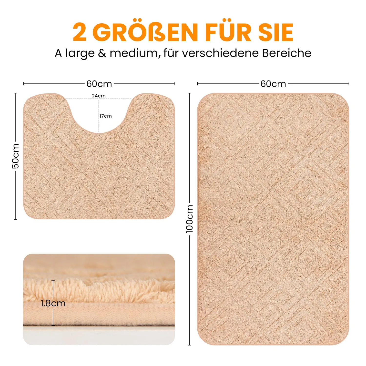 HOMELUX 2-teiliges Badematten-Set 50x80cm Beige rutschfest