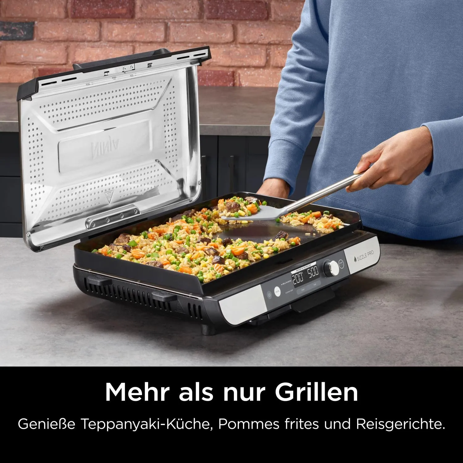 Ninja Sizzle Pro XL Indoor-Grill Plancha Silber Schwarz Keramik